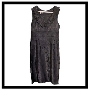 London Times Black V Neck Ruffle Tier Dress